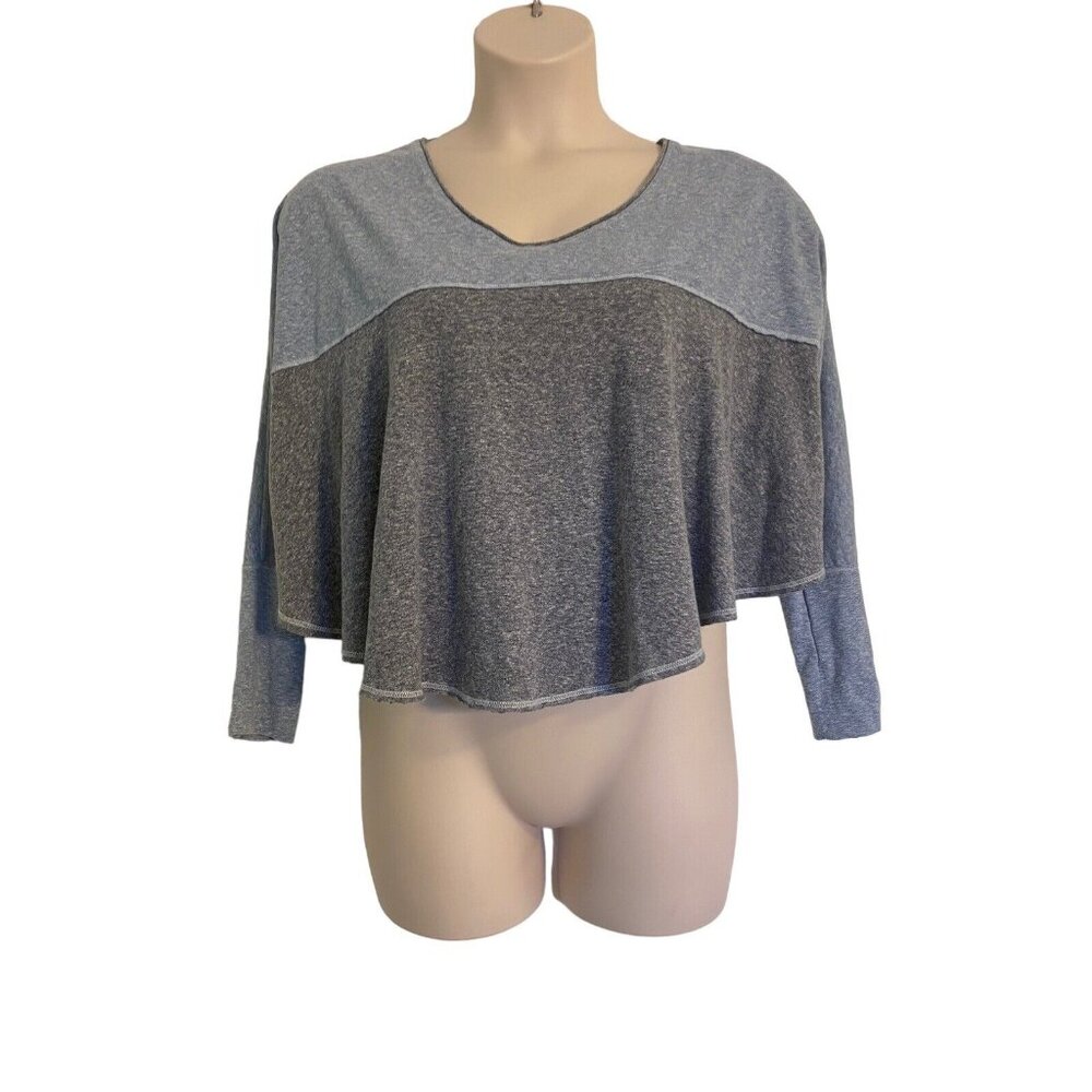 We The Free Cropped Size Small Blue / Gray Long Sleeve Boat Neck Shirt